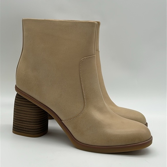 Korks Destiny Vegan Ankle Boots Cream Block Heel Zip | Women’s US 9 | NWB - Picture 4 of 15